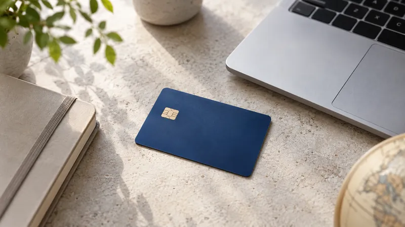 A bank card and a laptop — illustration